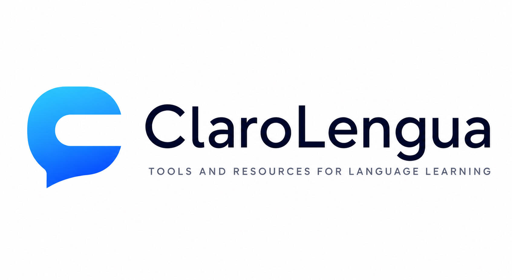 Claro Lengua logo with a blue chat bubble shaped like a C, with the tagline βTools and resources for language learning